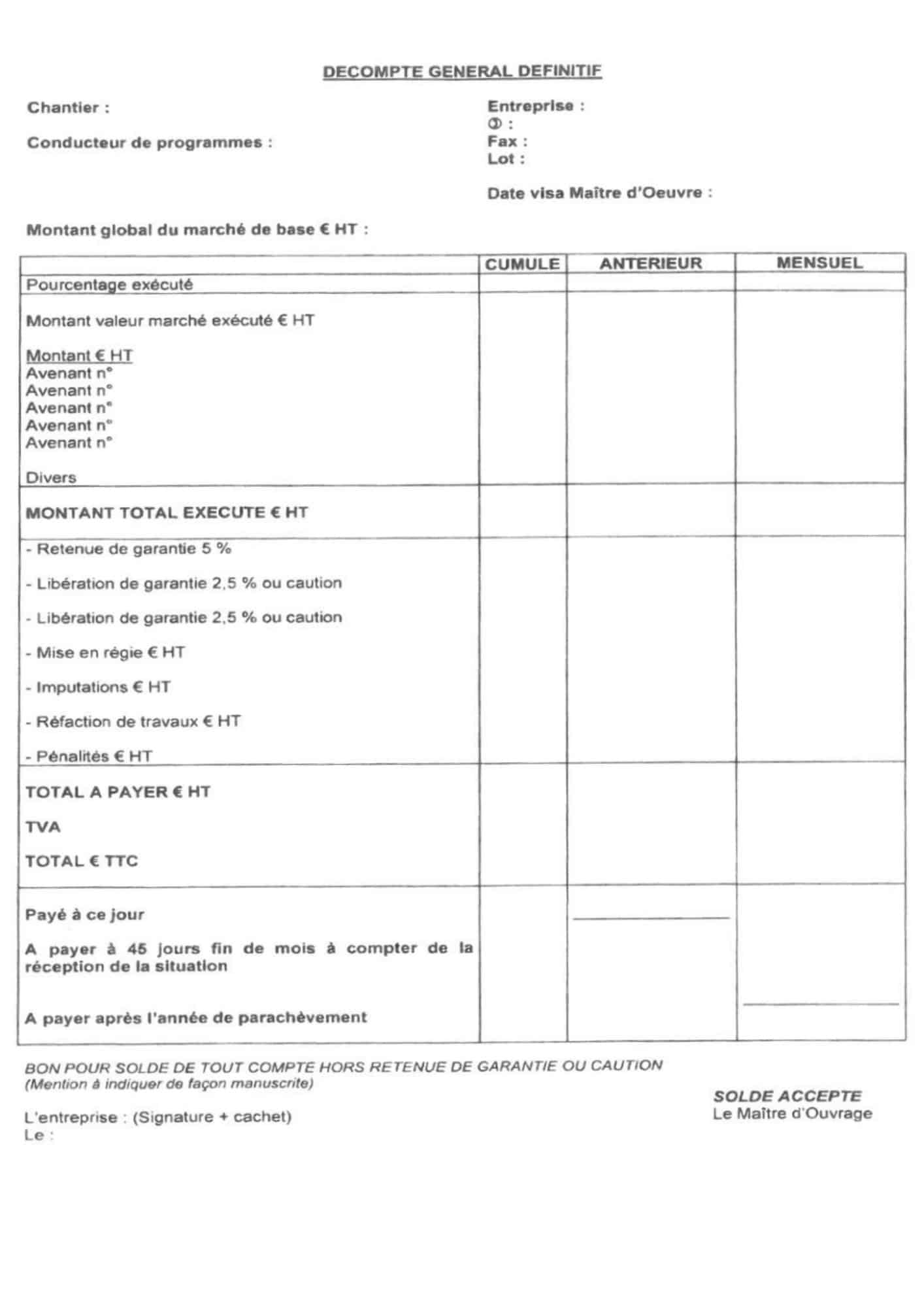 Photo montrant un exemple concret de décompte général définitif