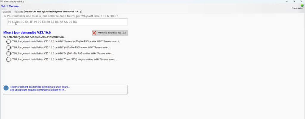 MAJ WHY SERVEUR : étape du téléchargement des fichiers d'installation