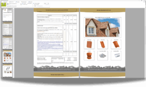 Interface logiciel devis avec modèles personnalisables et suivi commercial