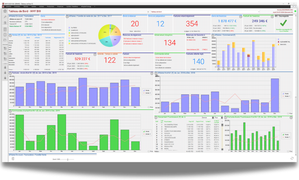Interface de gestion de chantier affichant des plannings et des ressources dans un logiciel BTP.