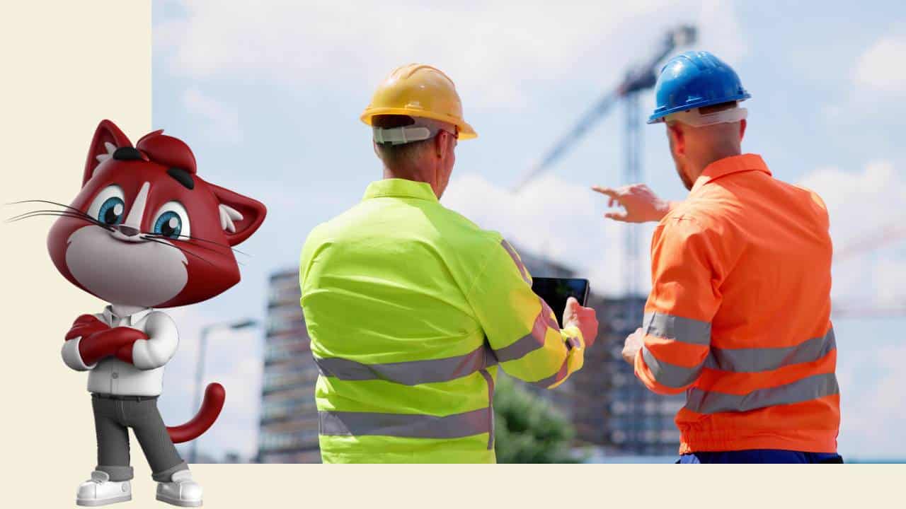 Ouvriers sur un chantier utilisant un logiciel de suivi