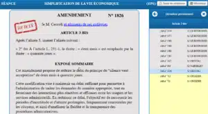 Extrait du site de l’Assemblée nationale montrant l’amendement sur la facturation électronique marqué comme « retiré »