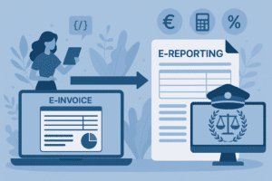 Illustration d’un professionnel utilisant un logiciel ERP pour automatiser le e-reporting des factures vers l’administration fiscale, via une plateforme PDP comme Zeendoc.