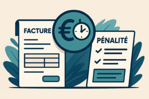 Facture, pénalité de retard, euro et horloge représentant un retard de paiement dans une entreprise