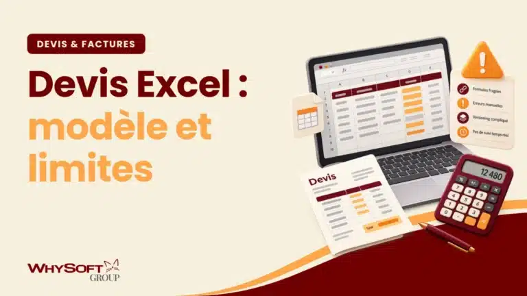 Devis Excel : jusqu'où ça tient — tableur qui craque et flèche vers un logiciel de devis