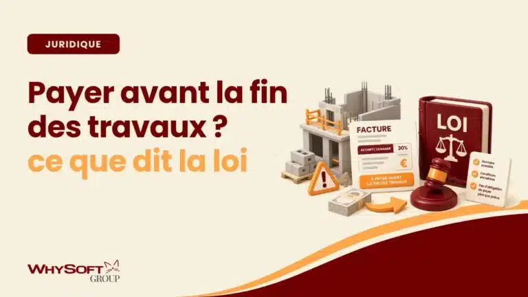 Paiement des travaux : acompte, situations et solde — facture posée devant un chantier inachevé