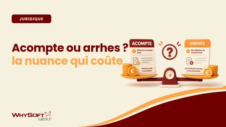 Acompte ou arrhes : la différence qui engage — deux enveloppes posées sur une balance