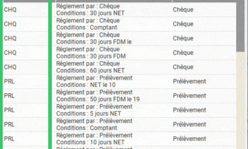 code de conditions de paiement unique